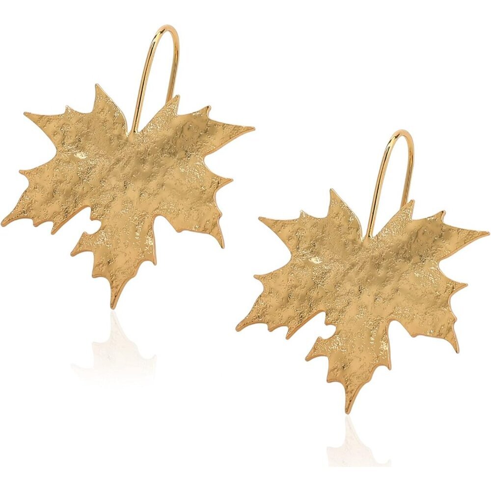 Gold Leaf Earrings for Women Lightweight Statement Palm Leaves Drop Dangle Fall